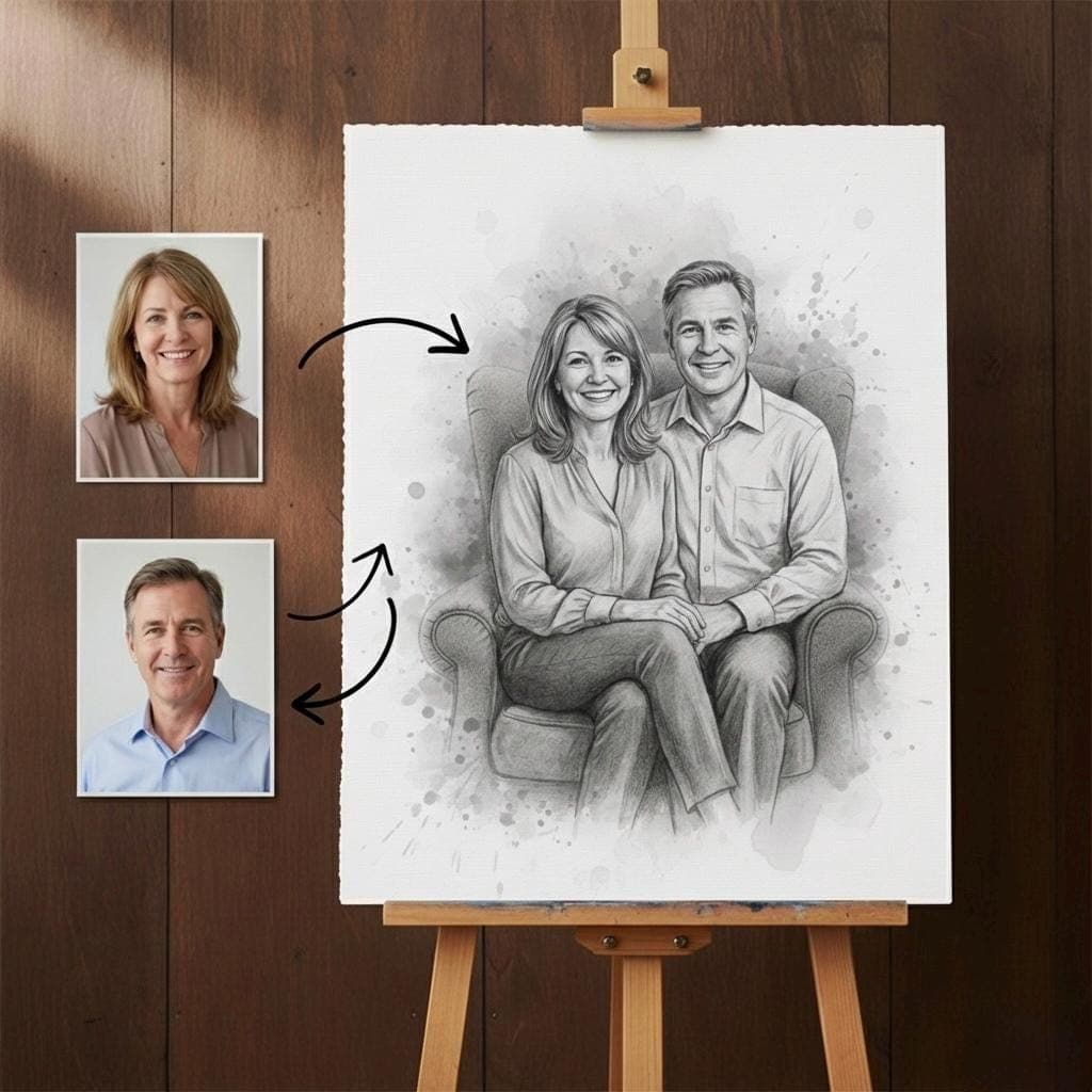 Custom Memorial Portrait From Photos — Blueprint close-up detail