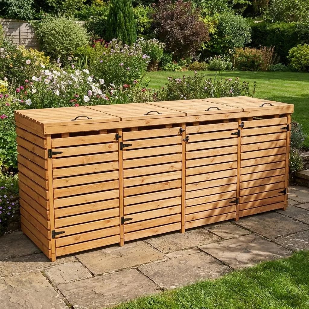 Four Wheelie Bin Storage Plans — Step-by-step 3D assembly diagram
