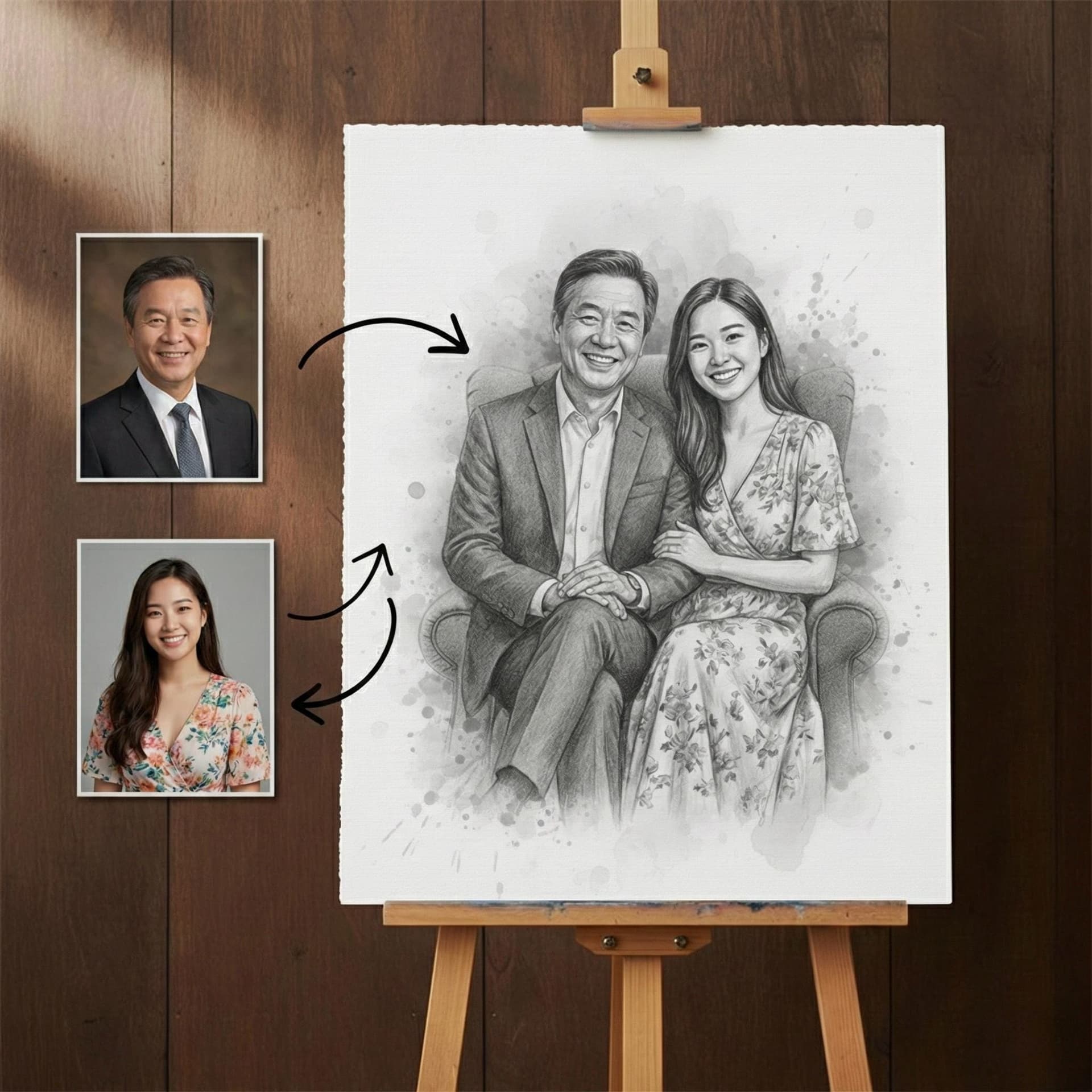 Custom Pencil Sketch Portrait - Family — Blueprint close-up detail