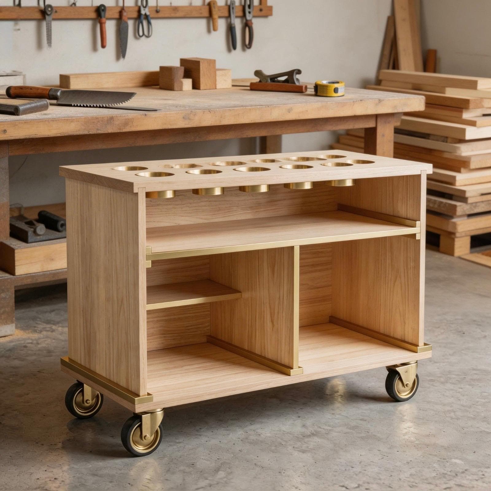 DIY Mobile Bar Cart Plans — Step-by-step 3D assembly diagram