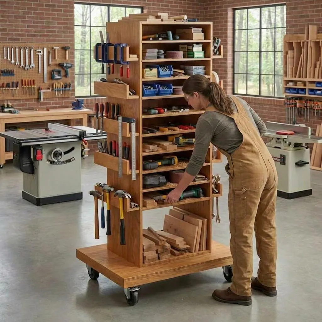 DIY Rolling Tool Station Plans — Step-by-step 3D assembly diagram