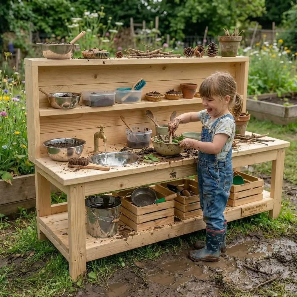 Kids Mud Kitchen Plans — 3D exploded assembly view