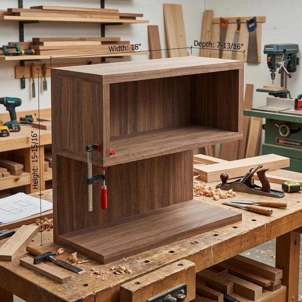DIY S-Shaped Floating Shelf Plans — 3D exploded assembly view