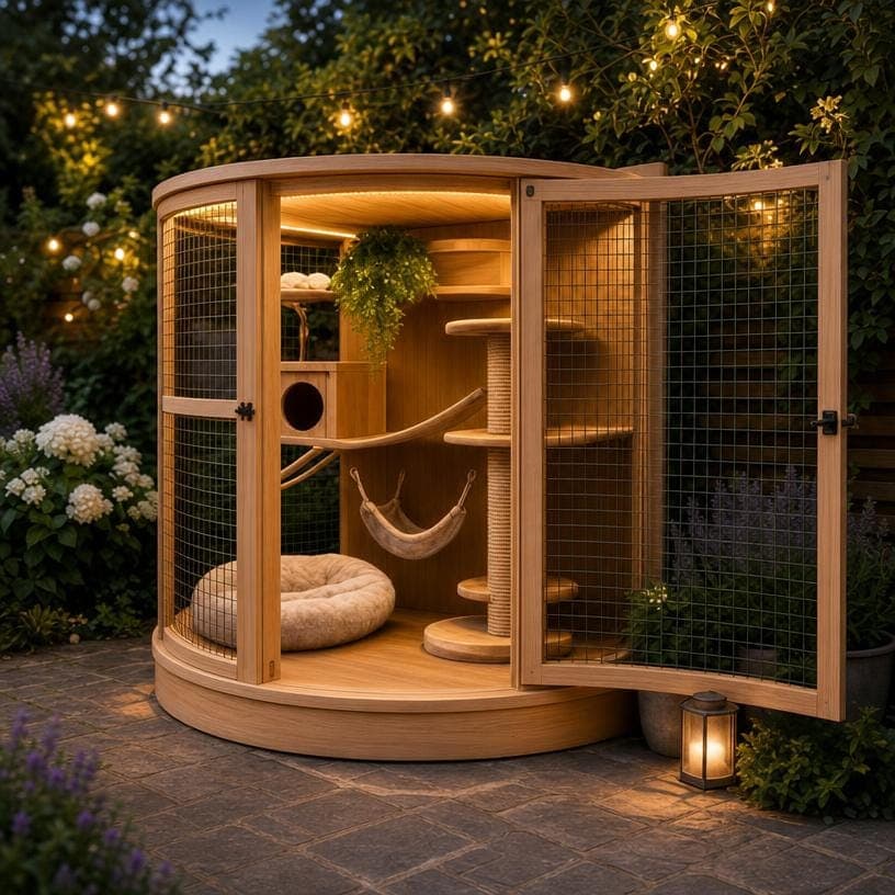 DIY Curved Window Catio Plans — 3D exploded assembly view