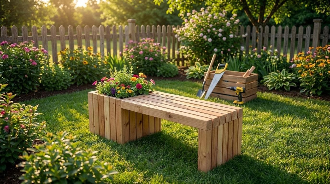 Planter Bench Woodworking Plans — 3D exploded assembly view