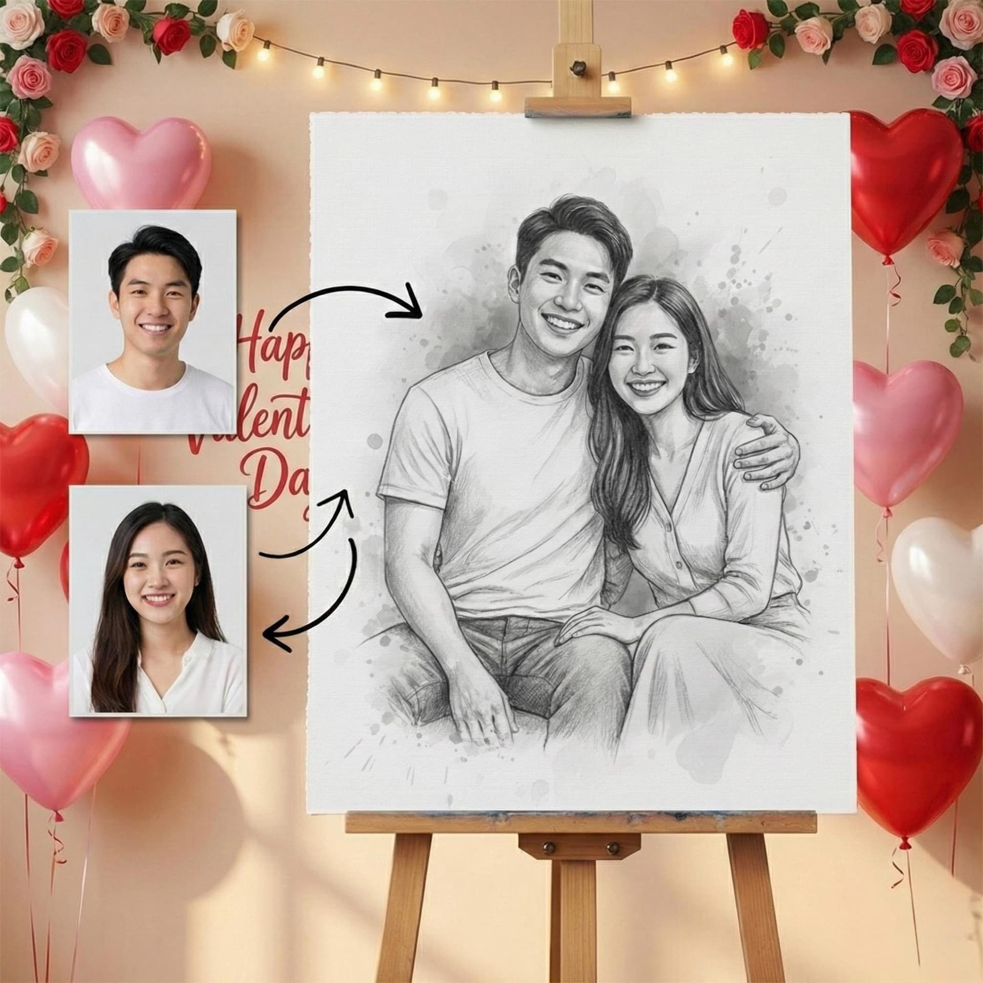 Custom Couple Portrait - Romantic Pencil Sketch — Material and lumber overview