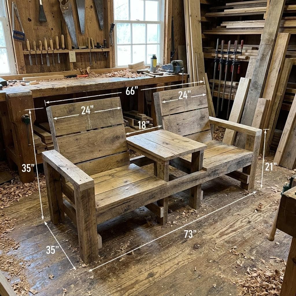 Double Garden Chair Bench Plans — Step-by-step 3D assembly diagram