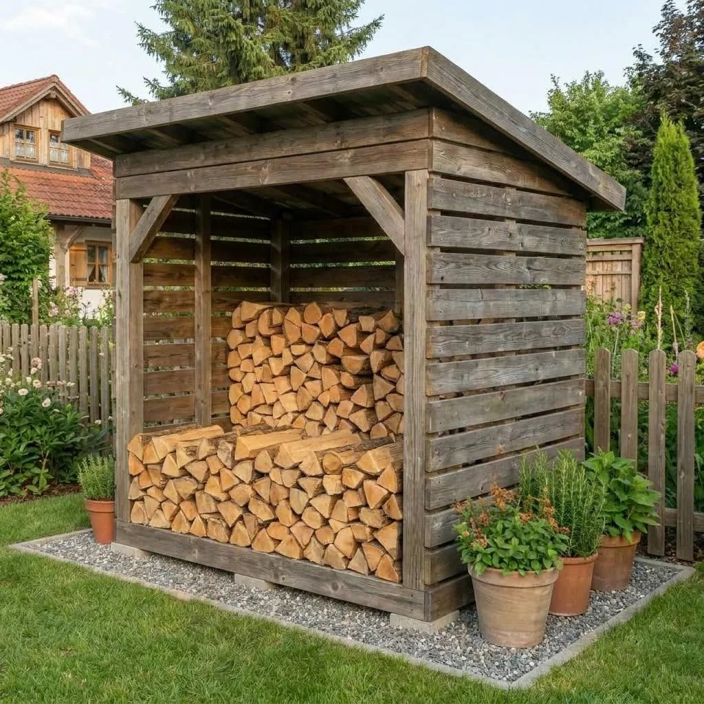 Modern Firewood Shed Plan — Cut list and material detail
