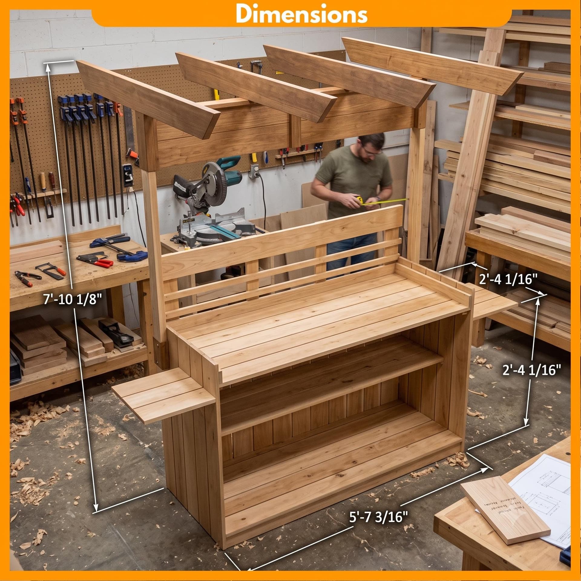 DIY Collapsible Coffee Cart Plans — Step-by-step 3D assembly diagram