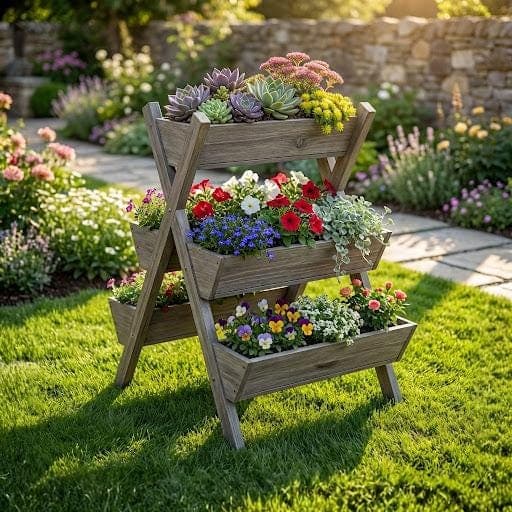 5-Tier Garden Planter Plans — 3D exploded assembly view