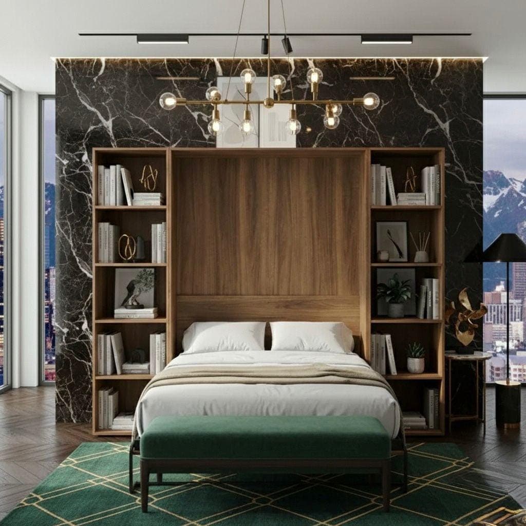 DIY Queen Murphy Bed with Desk Plans — Finished build photo