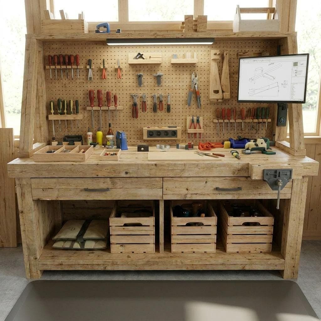 DIY Workbench Plans — 3D exploded assembly view