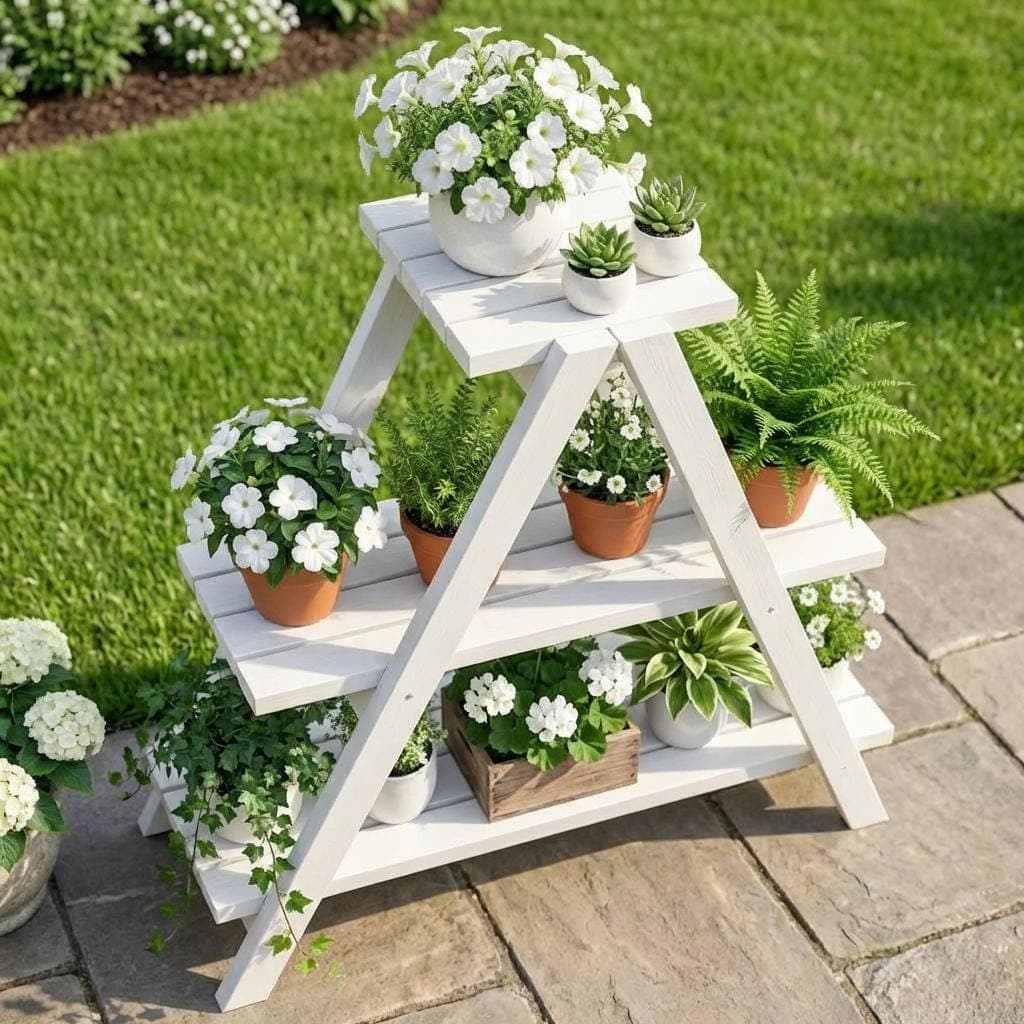 Rustic 3 Tier Wooden Plant Stand Plans — 3D exploded assembly view