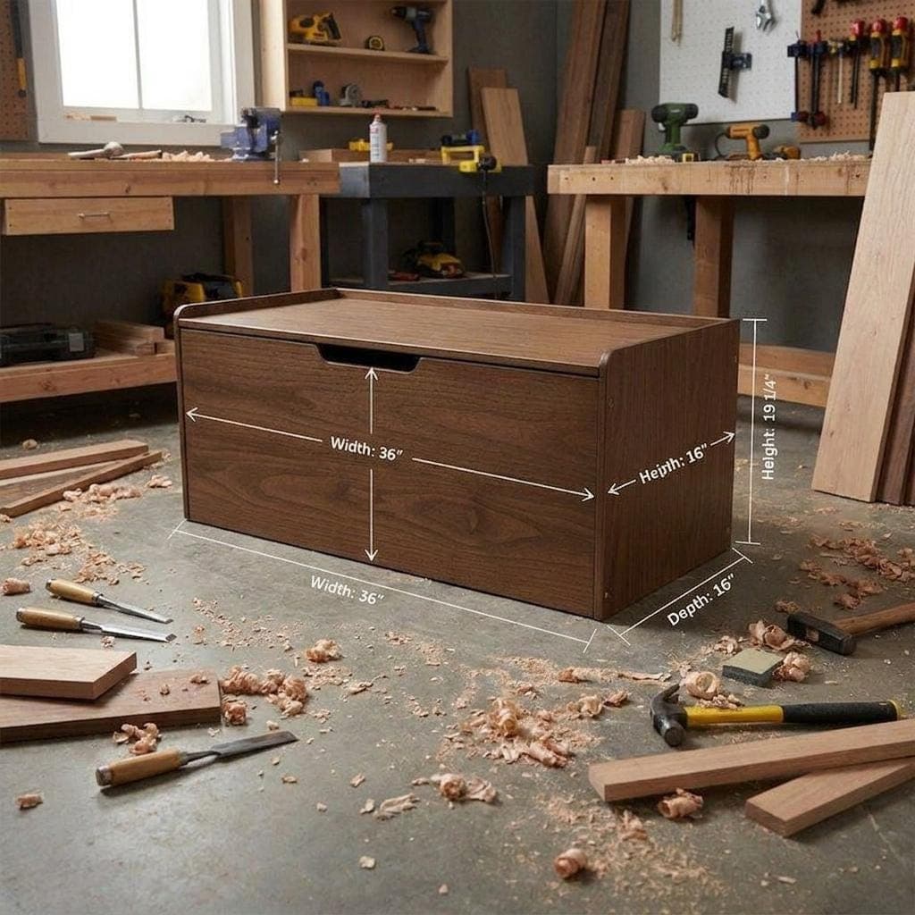 DIY Storage Bench Plans — Step-by-step 3D assembly diagram