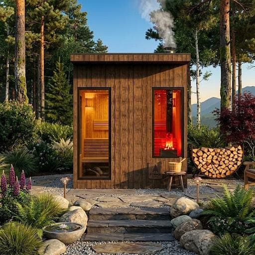 Modern Outdoor Sauna Plans — 3D exploded assembly view