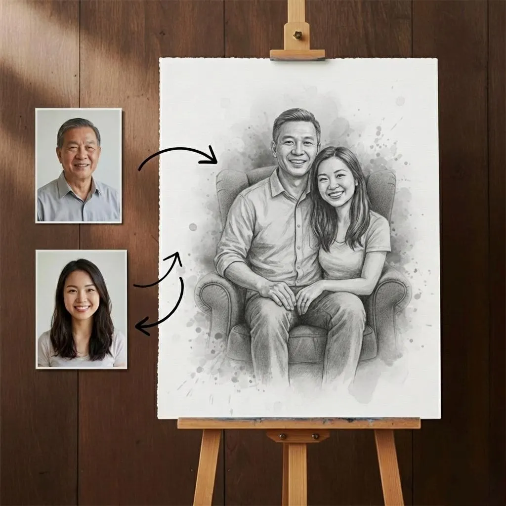 Custom Pencil Sketch Portrait - Family — Step-by-Step DIY Woodworking Plans PDF Blueprint