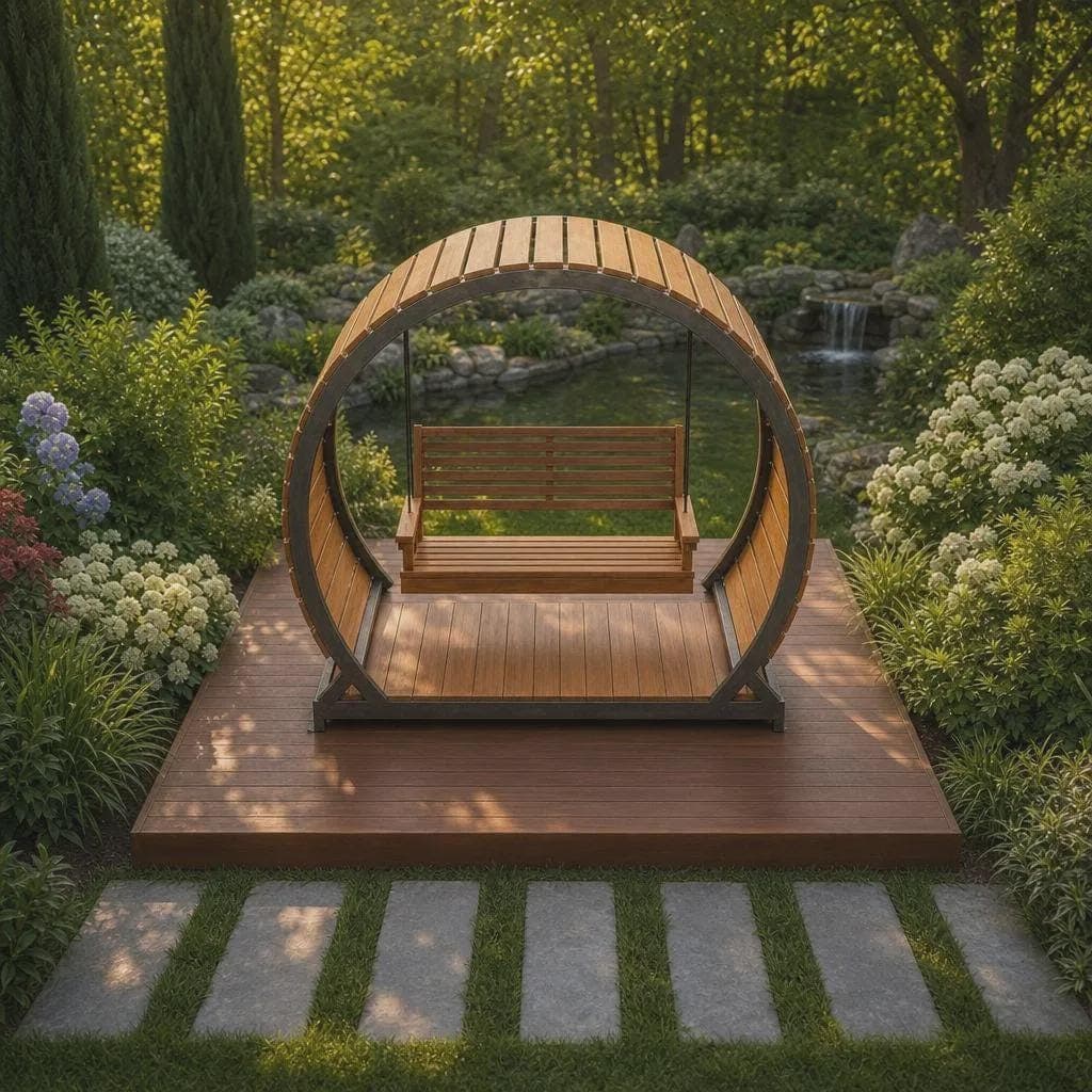 Circular Pergola Porch Swing Plans — 3D exploded assembly view