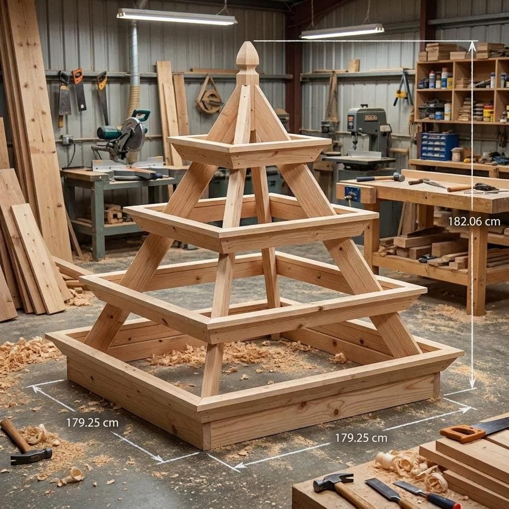 DIY Pyramid Strawberry Planter Plans — Step-by-step 3D assembly diagram