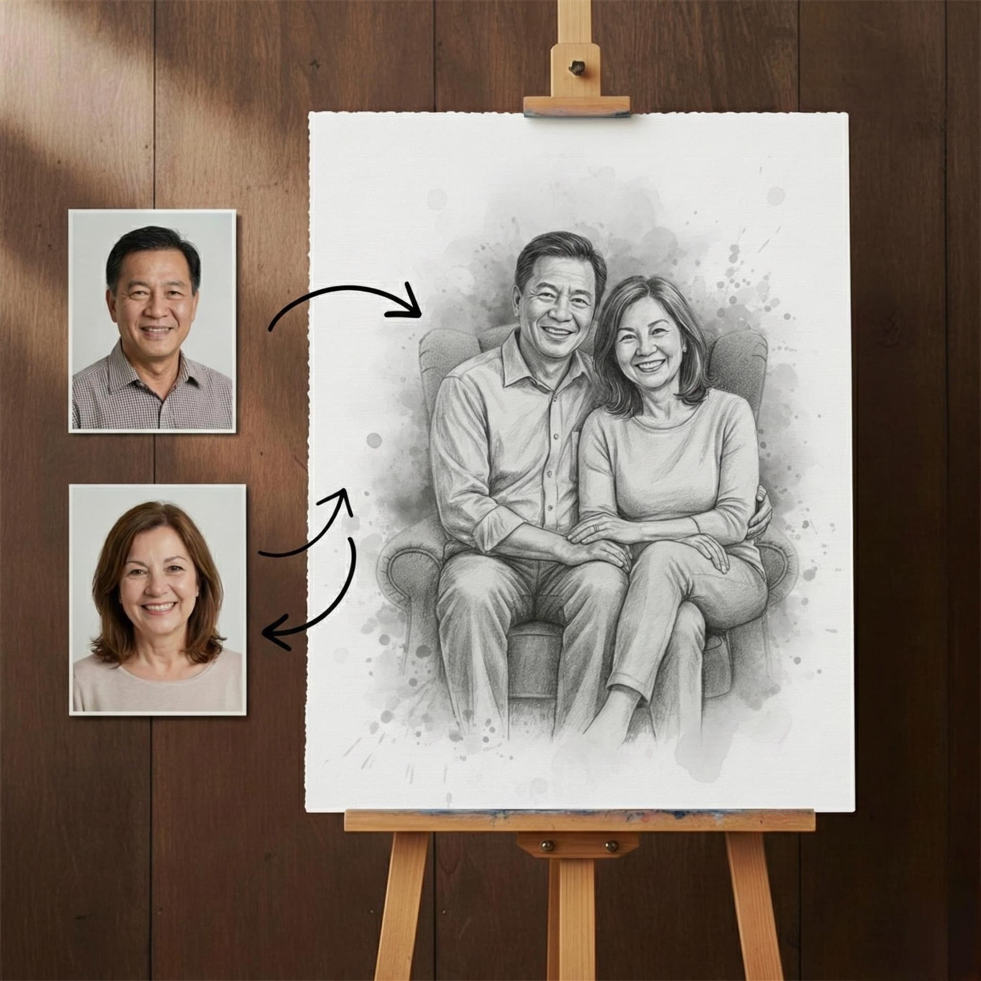 Custom Pencil Sketch Portrait - Family — Finished build photo