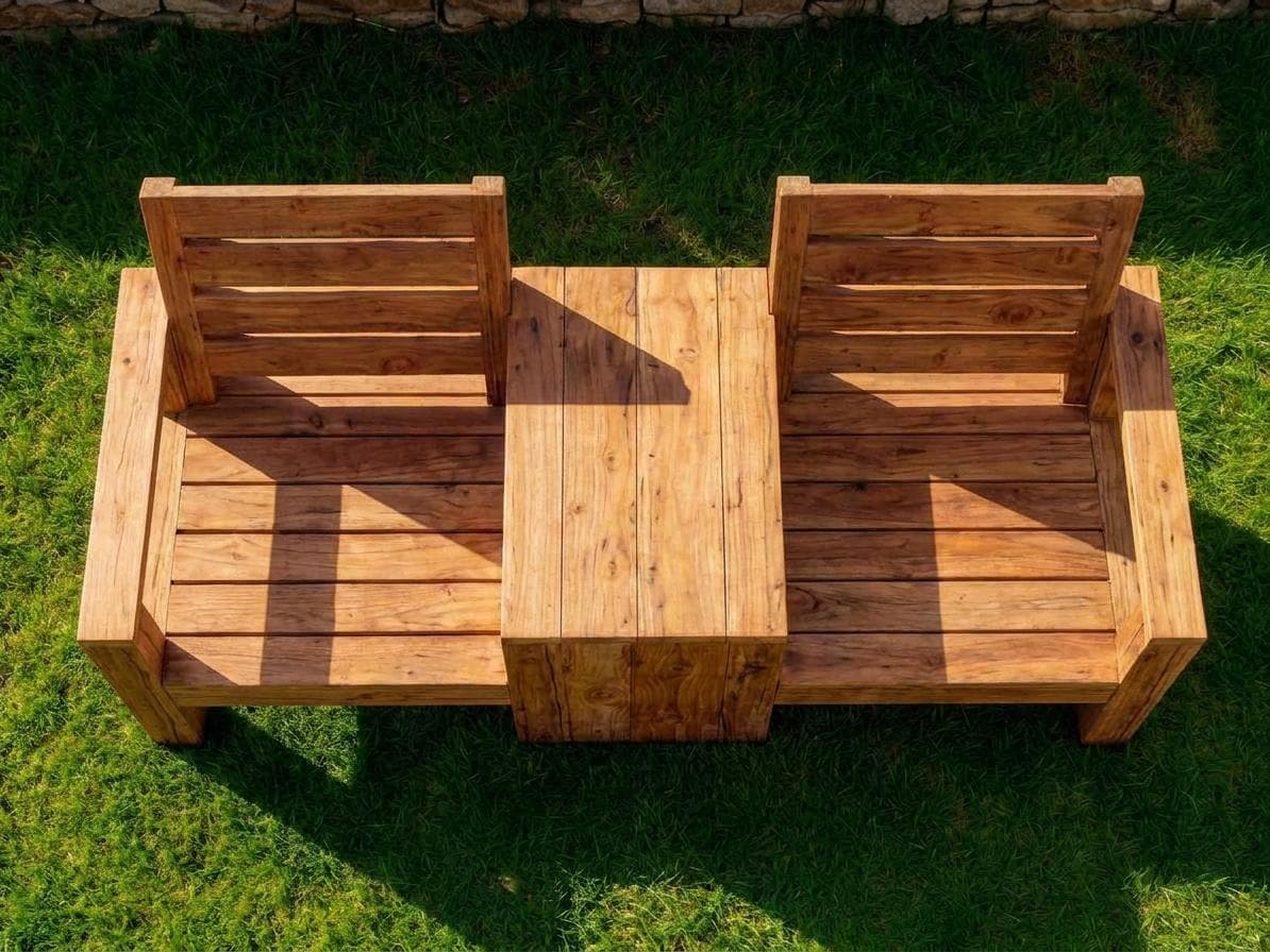 Two Seat Bench with Table DIY Plans — 3D exploded assembly view