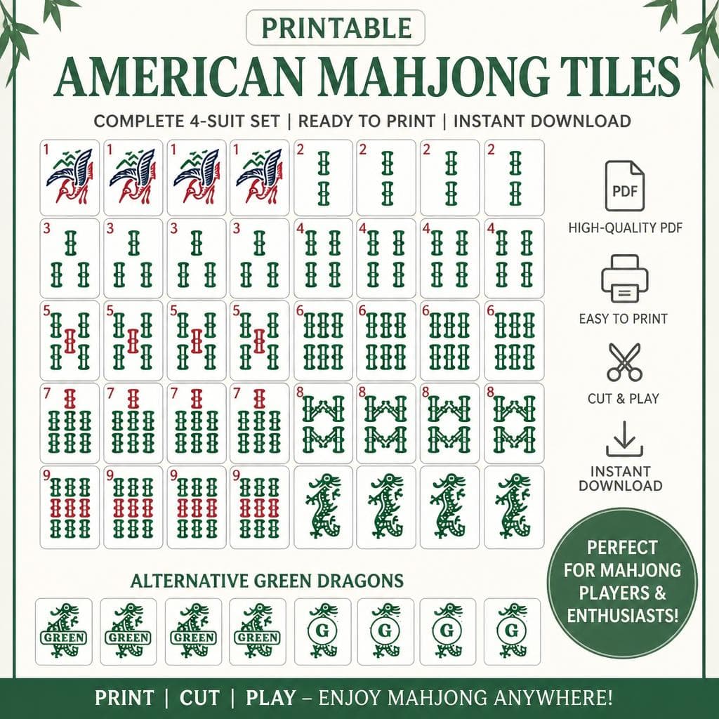 Printable American Mahjong Tiles & Cards — Cut list and material detail