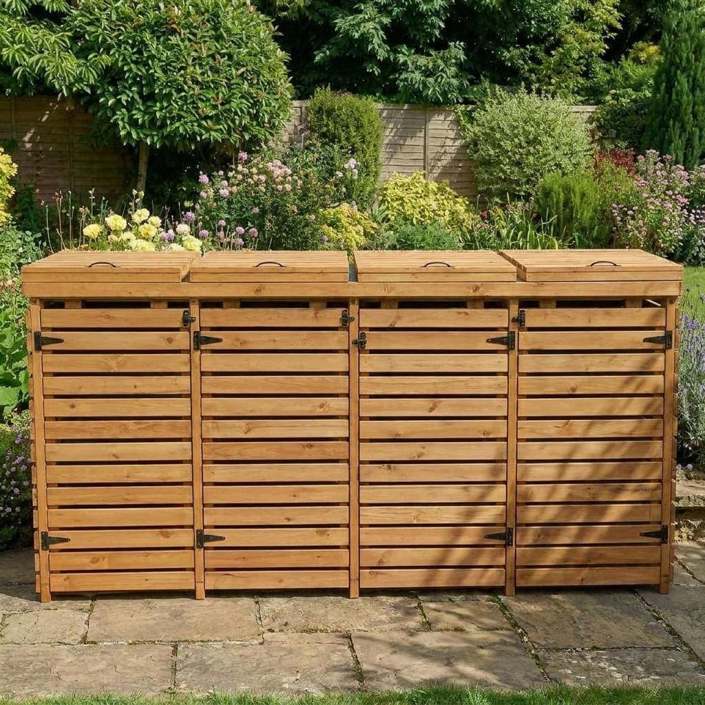 Four Wheelie Bin Storage Plans — 3D exploded assembly view