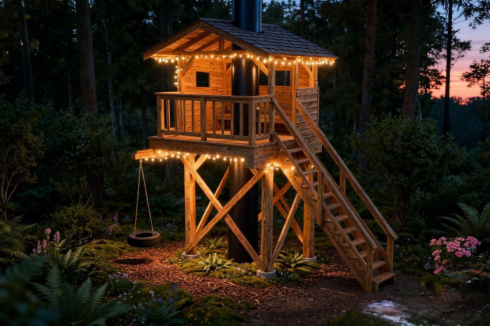 Treehouse Plans PDF — 3D exploded assembly view