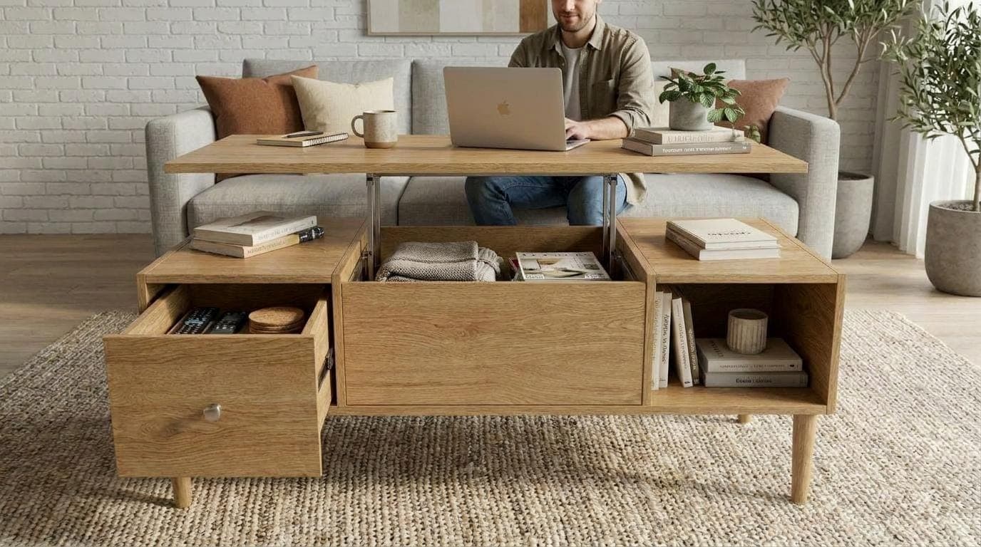 DIY Lift Top Coffee Table Plans — 3D exploded assembly view