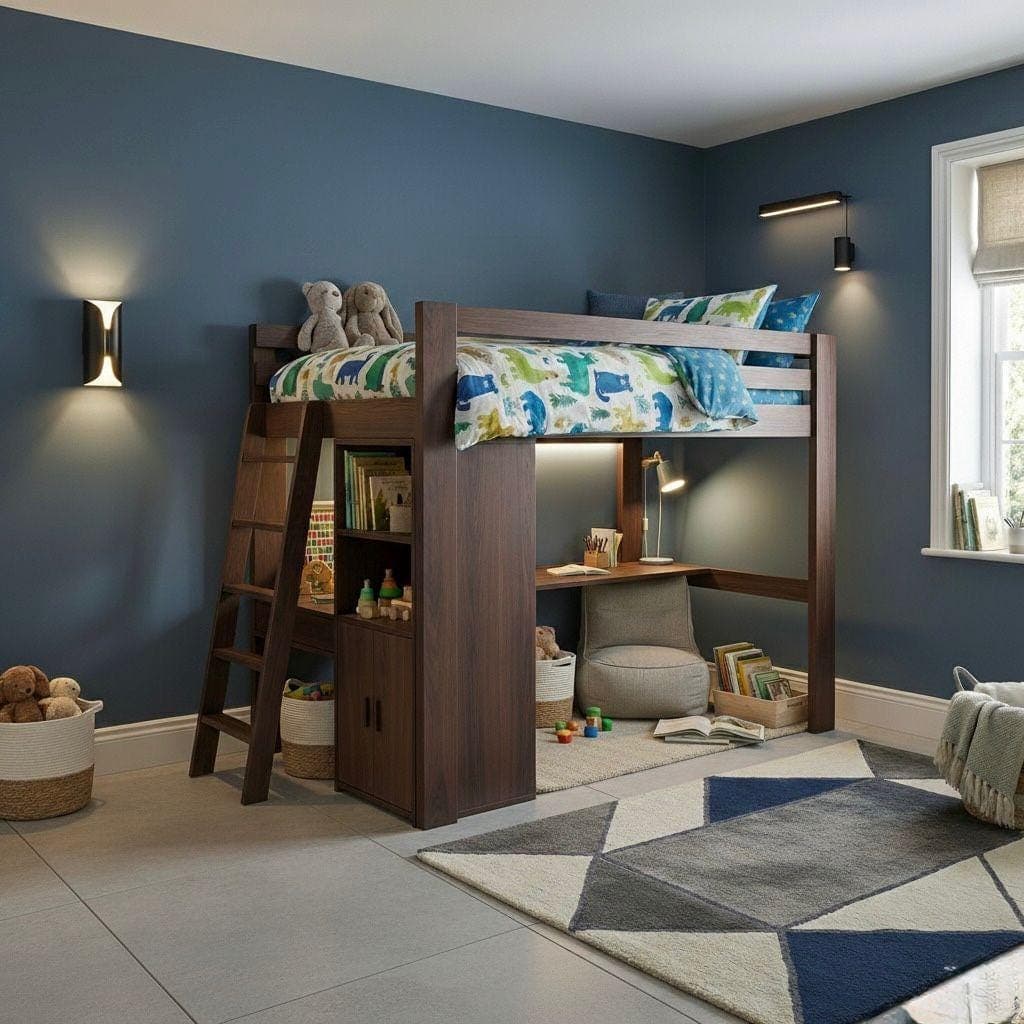 Twin Loft Bed Plans with Stairs & Desk — Finished build photo