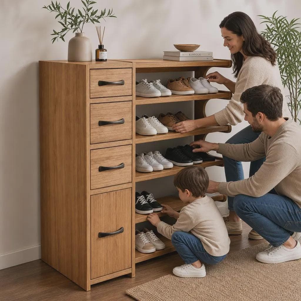 DIY Shoe Cabinet Plans — 3D exploded assembly view