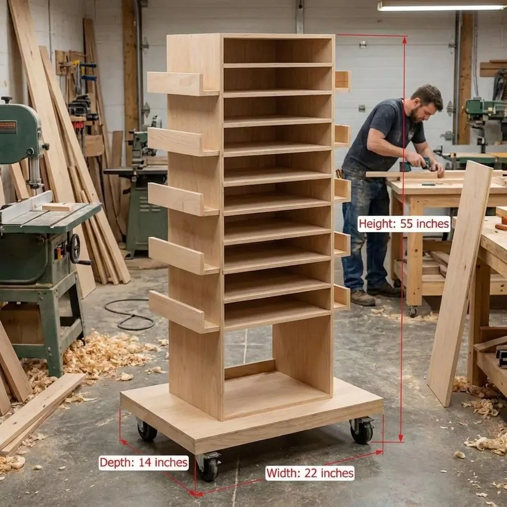 DIY Rolling Tool Station Plans — 3D exploded assembly view