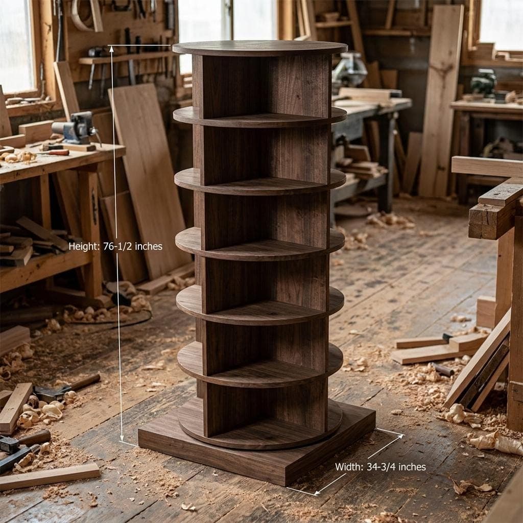 DIY Rotating Shoe Rack Plans — Step-by-step 3D assembly diagram