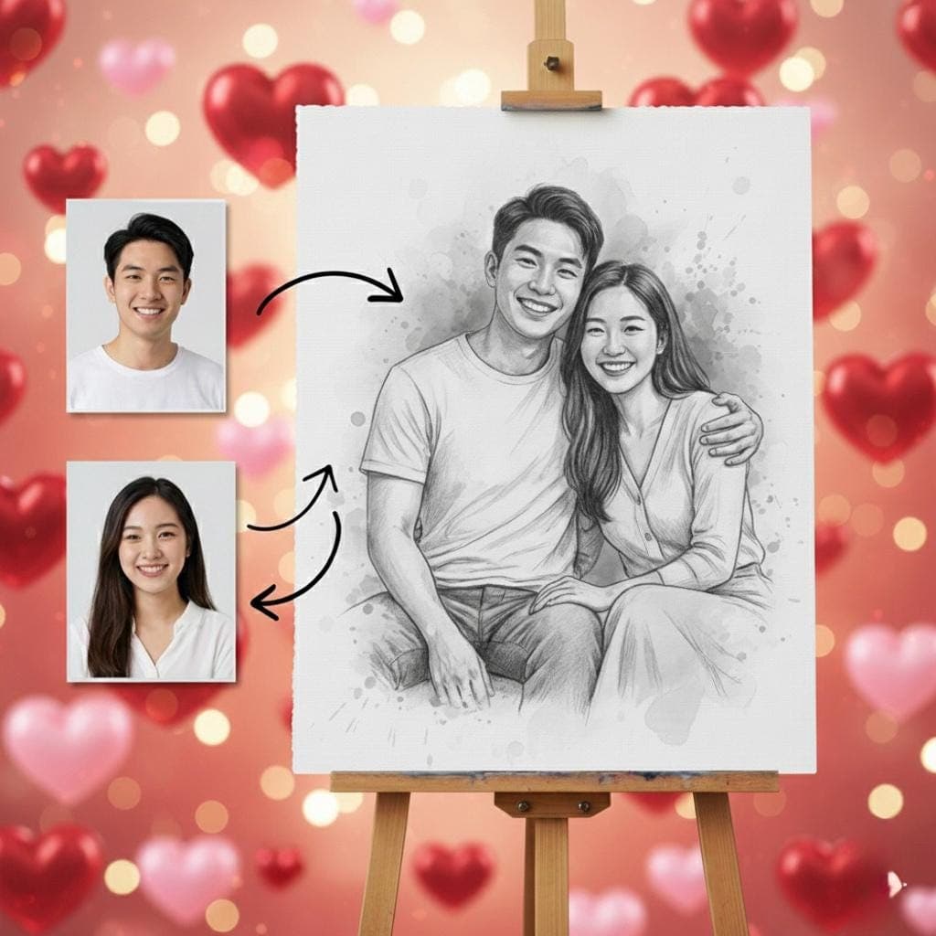 Custom Couple Portrait - Romantic Pencil Sketch — Step-by-Step DIY Woodworking Plans PDF Blueprint