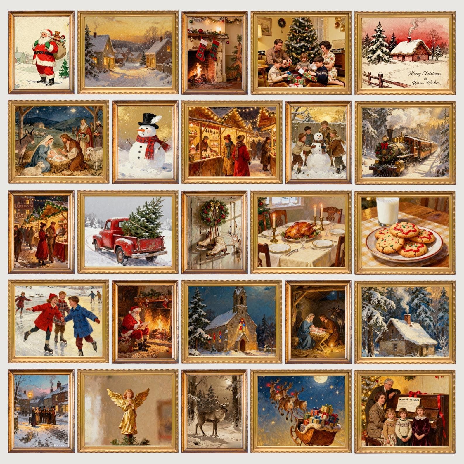 Vintage Christmas Prints Bundle — Step-by-step 3D assembly diagram