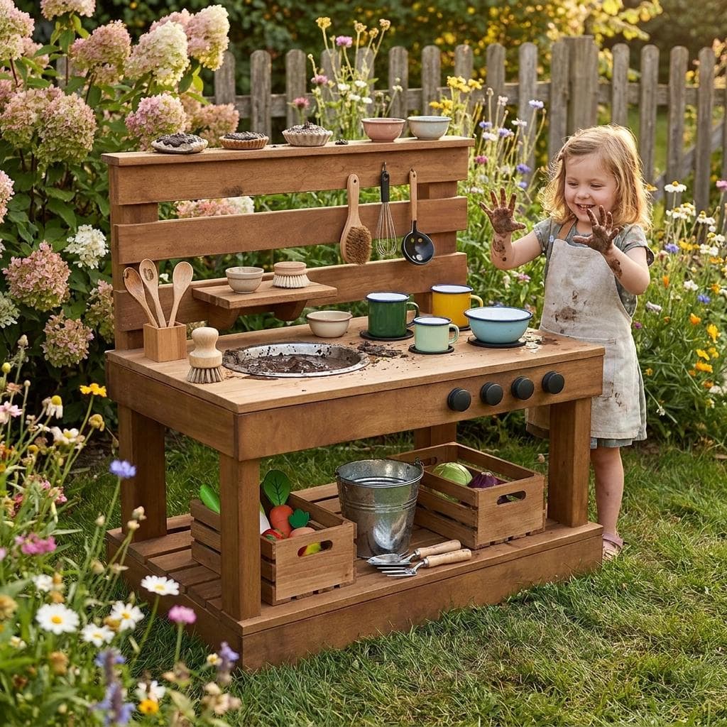 Kids Mud Kitchen Woodworking Plans — 3D exploded assembly view
