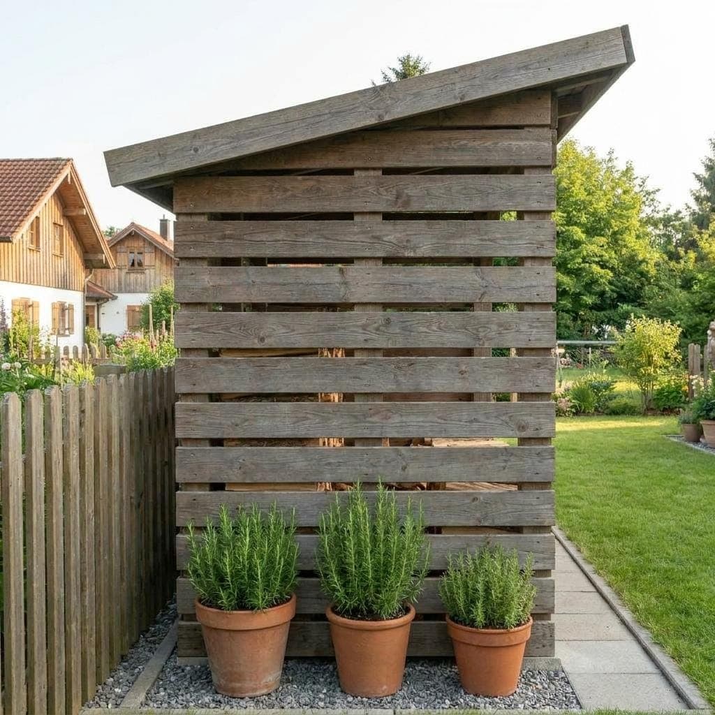 Modern Firewood Shed Plan — Step-by-step 3D assembly diagram