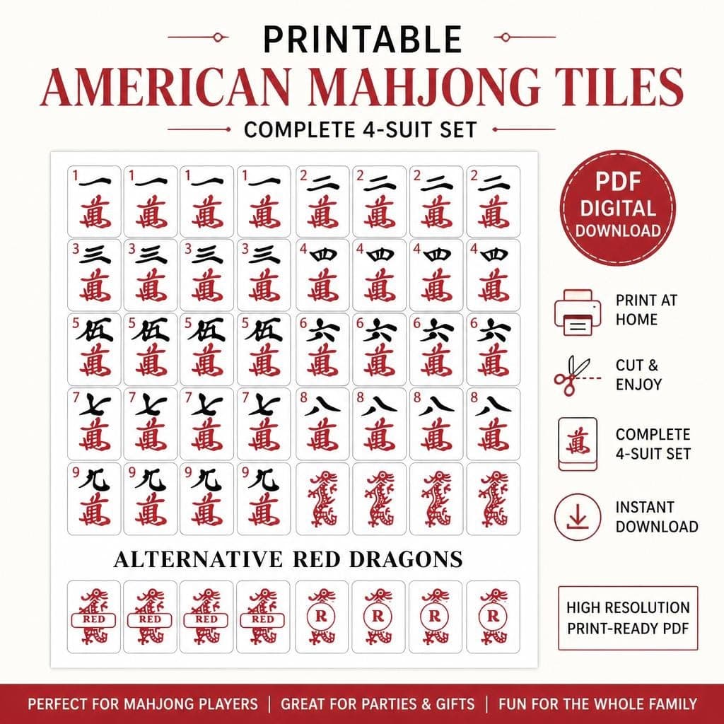 Printable American Mahjong Tiles & Cards — 3D exploded assembly view