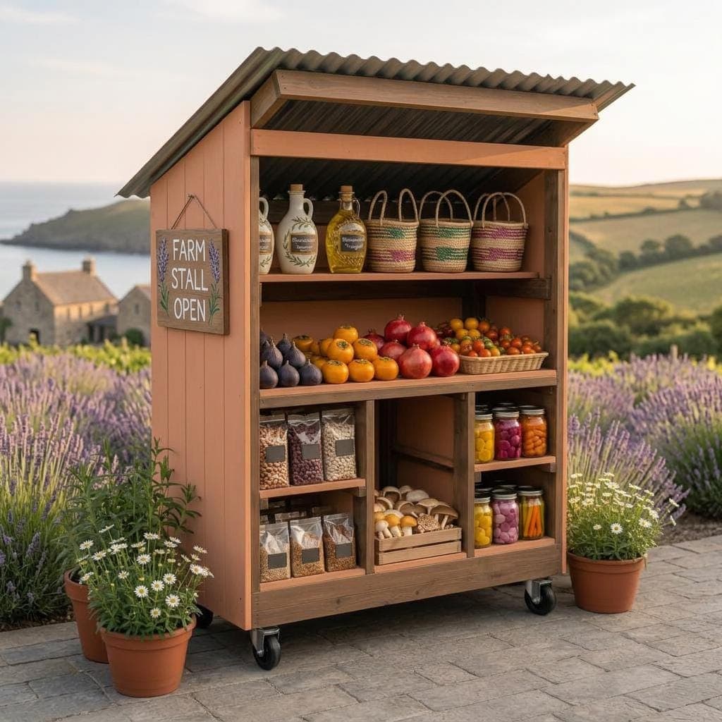 DIY Farm Stand Plans — 3D exploded assembly view