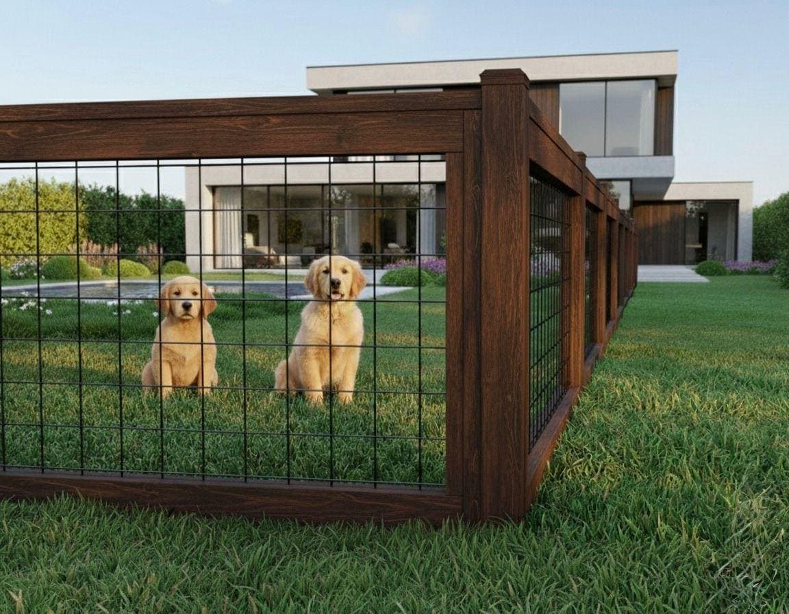 DIY Modern Wood & Metal Fence Plan — Step-by-step 3D assembly diagram