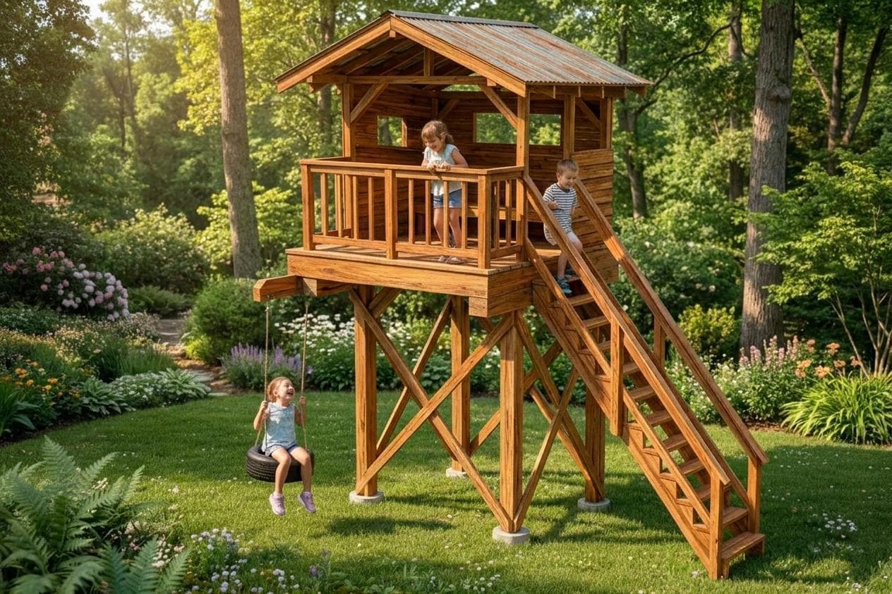 Treehouse Plans PDF — Step-by-step 3D assembly diagram