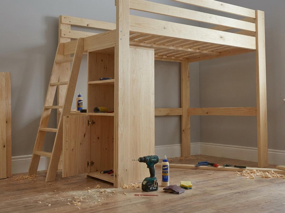 DIY Full Size Loft Bed Plans — Finished build photo