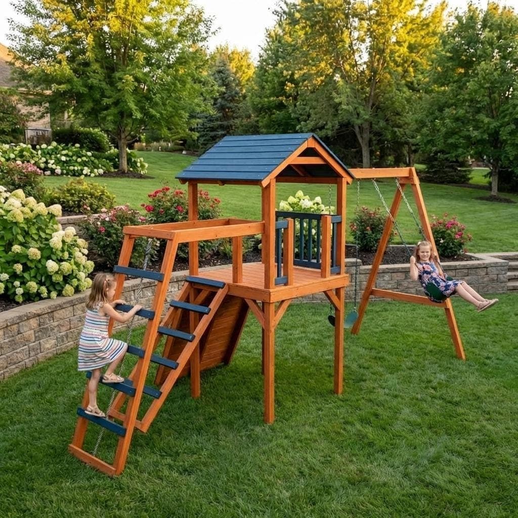 DIY Wooden Playhouse Plans with Slide and Swings — Material and lumber overview