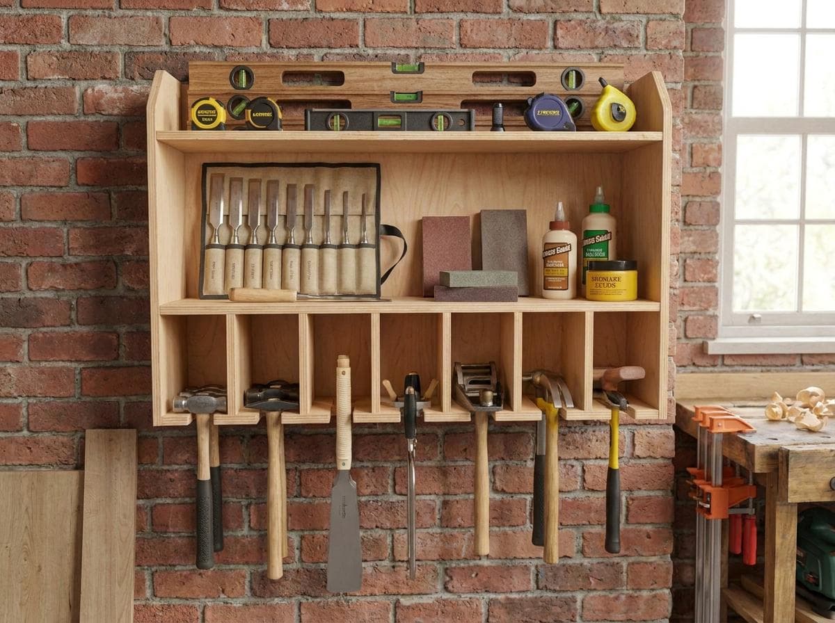 DIY Cordless Drill Storage Plans — 3D exploded assembly view