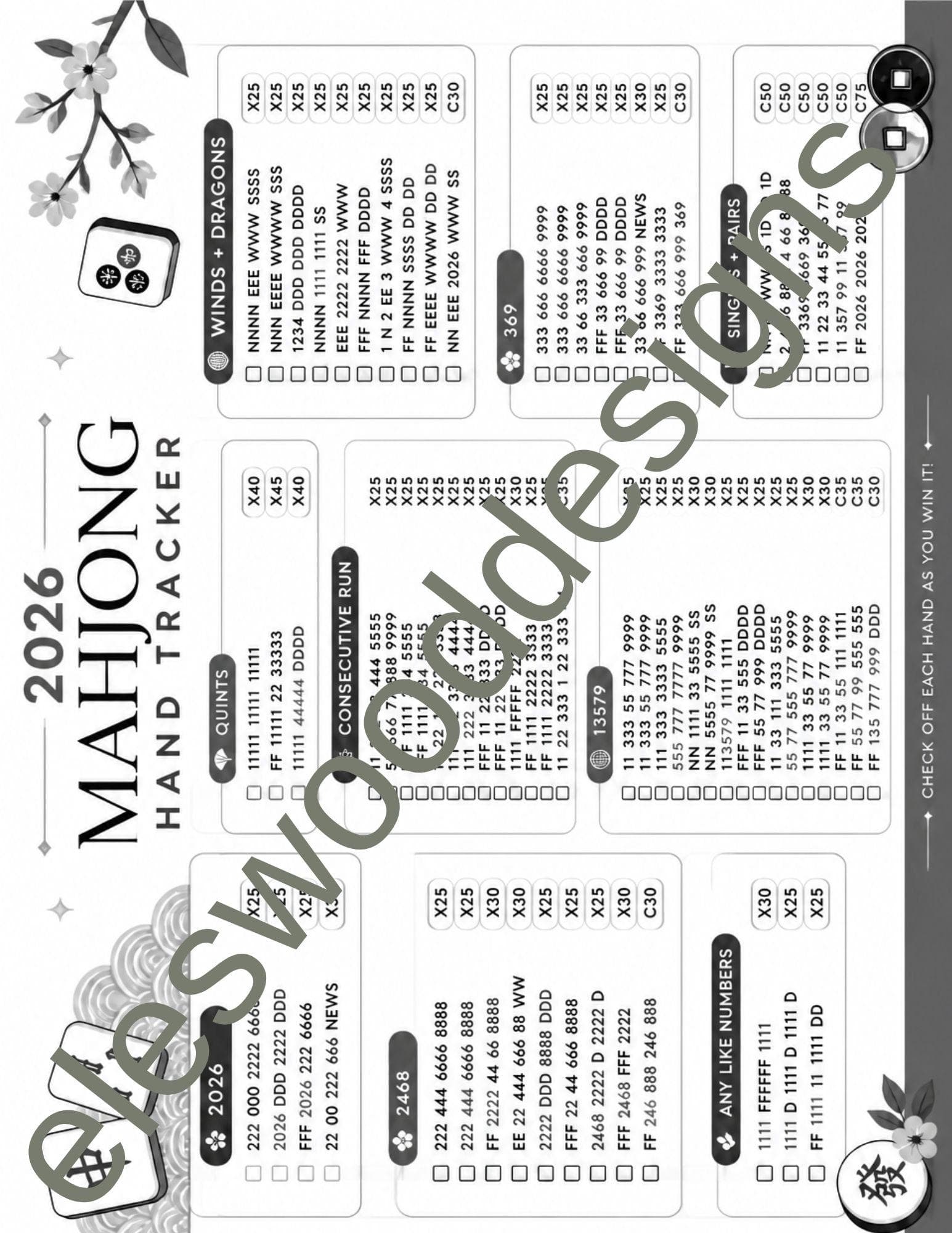 2026 Mahjong Card Printable Tracker — Material and lumber overview