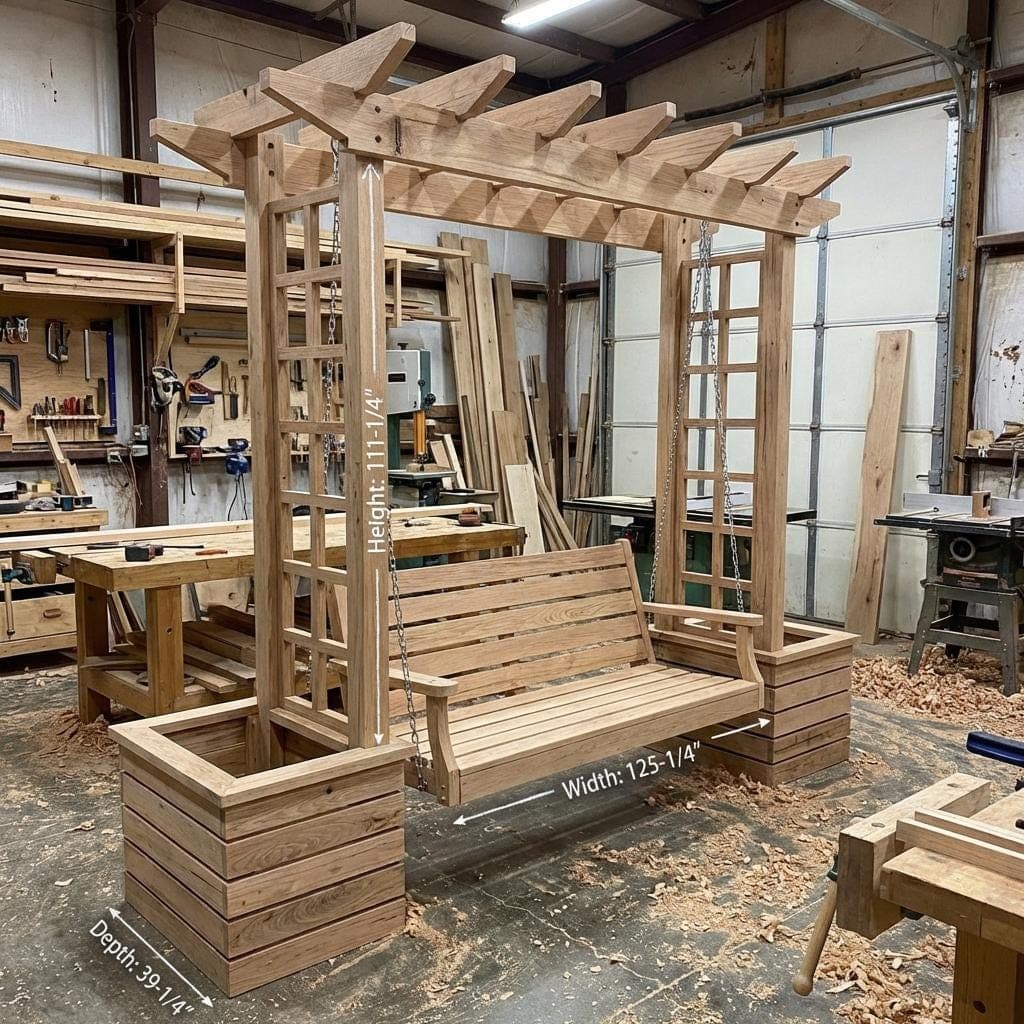 DIY Pergola Swing Chair Plans — Step-by-step 3D assembly diagram