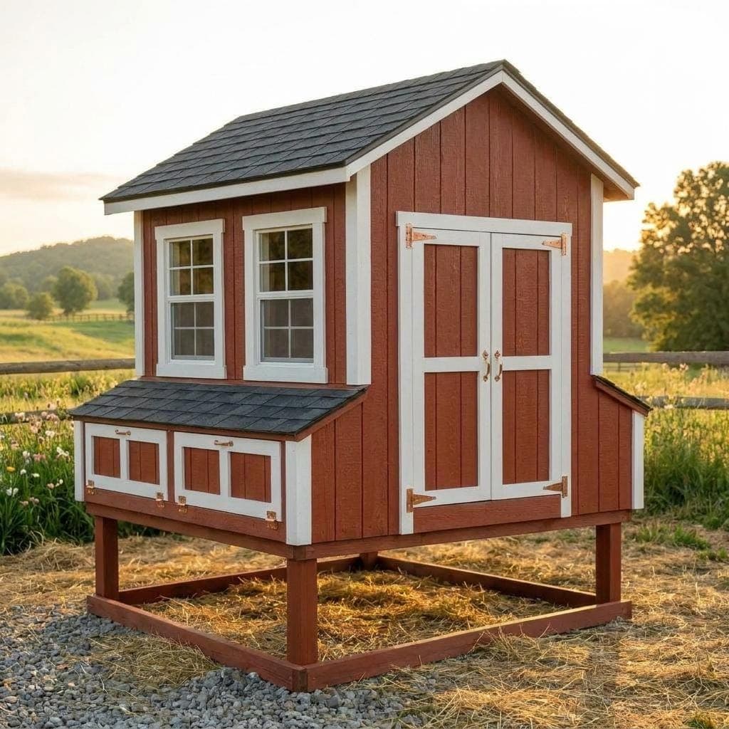 DIY Raised Chicken Coop Plans — 3D exploded assembly view
