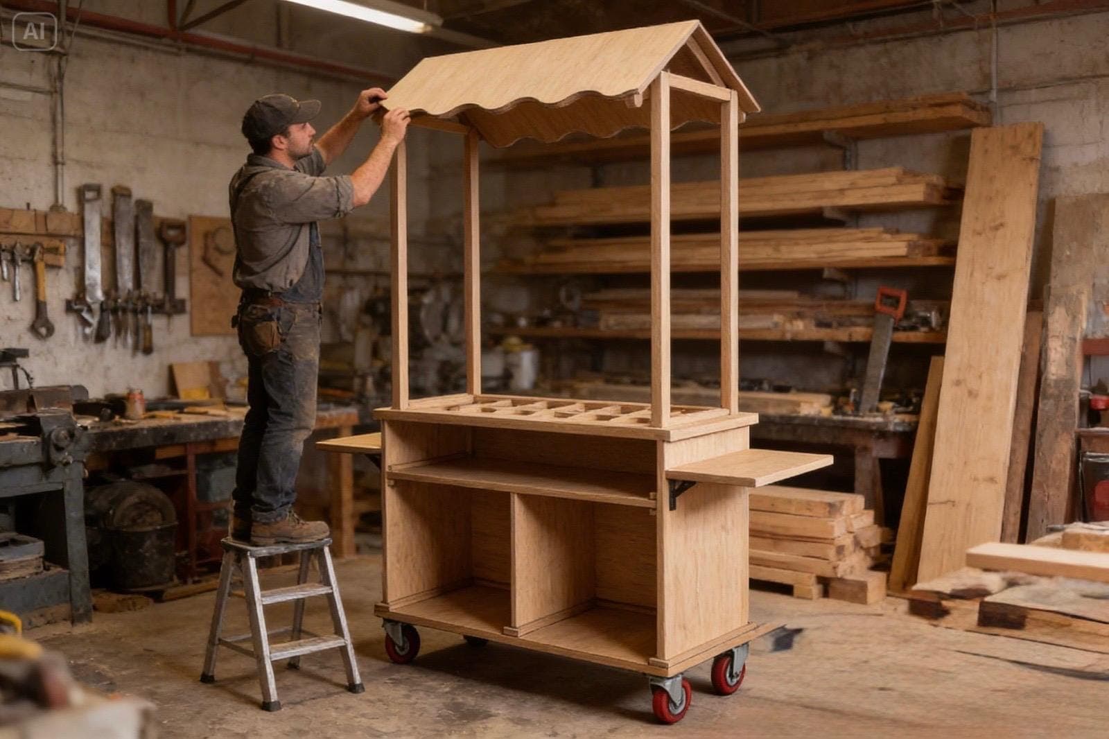 DIY Mobile Food Cart Plans — Step-by-step 3D assembly diagram