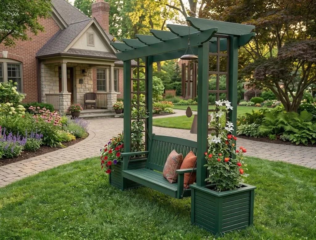 DIY Pergola Swing Chair Plans — 3D exploded assembly view