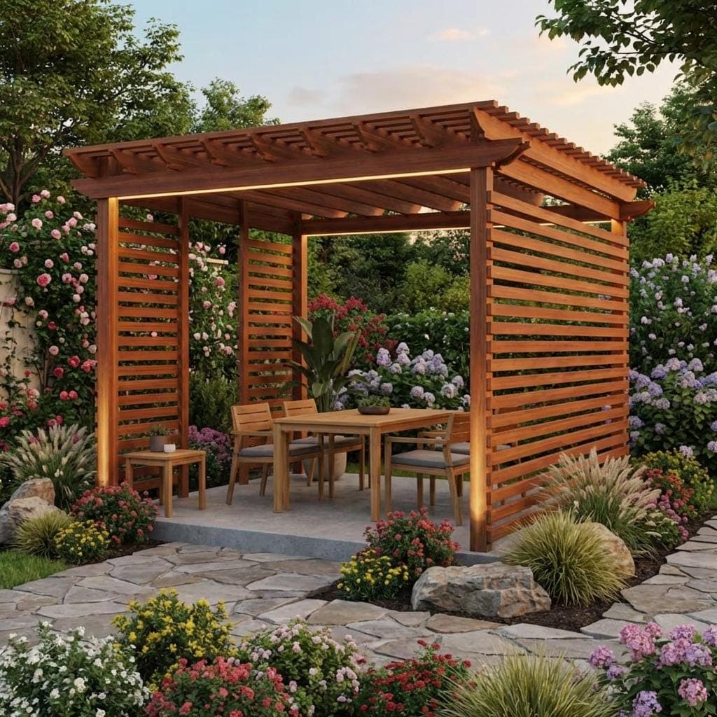 DIY Garden Pergola Plans — Step-by-step 3D assembly diagram