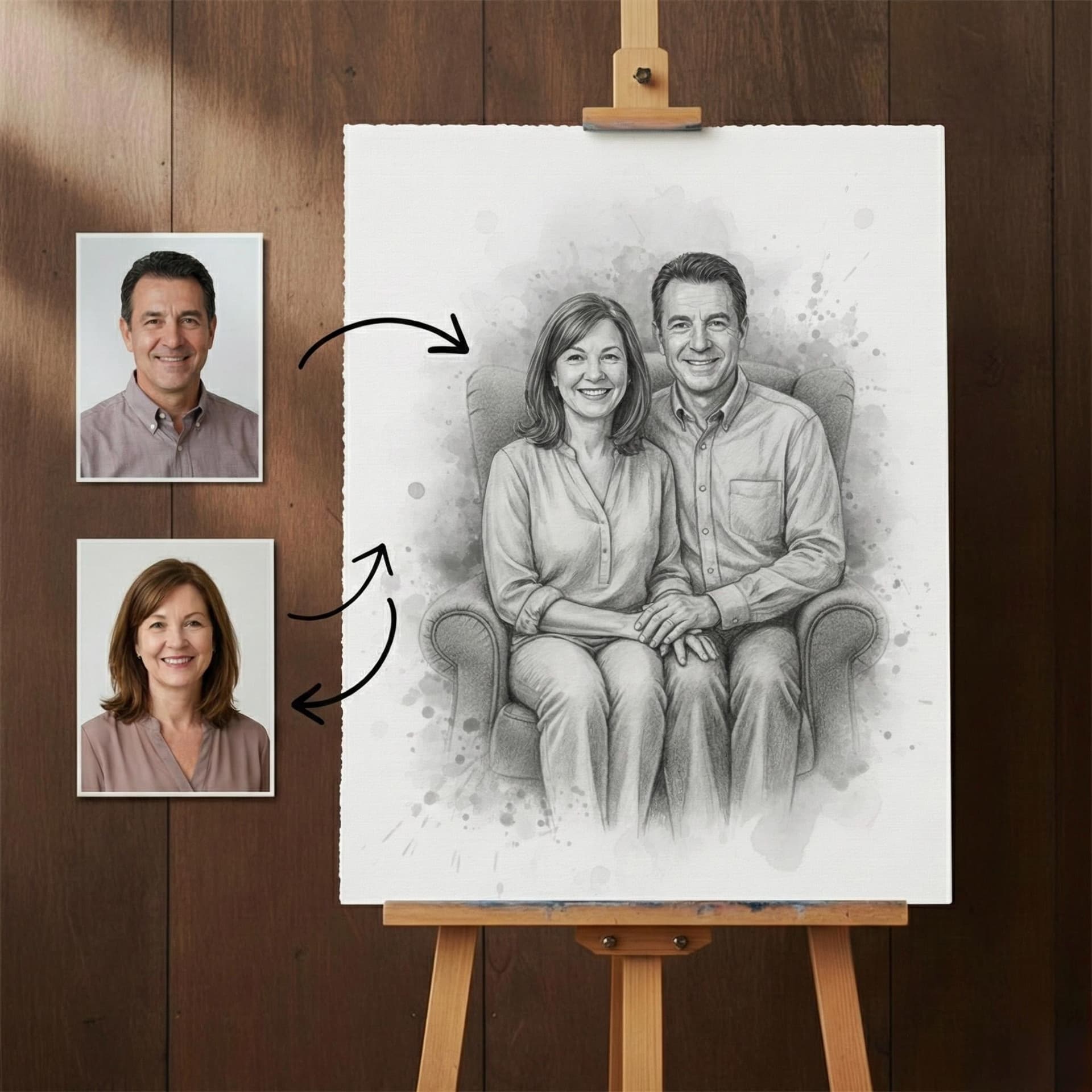 Custom Pencil Sketch Portrait - Family — 3D exploded assembly view